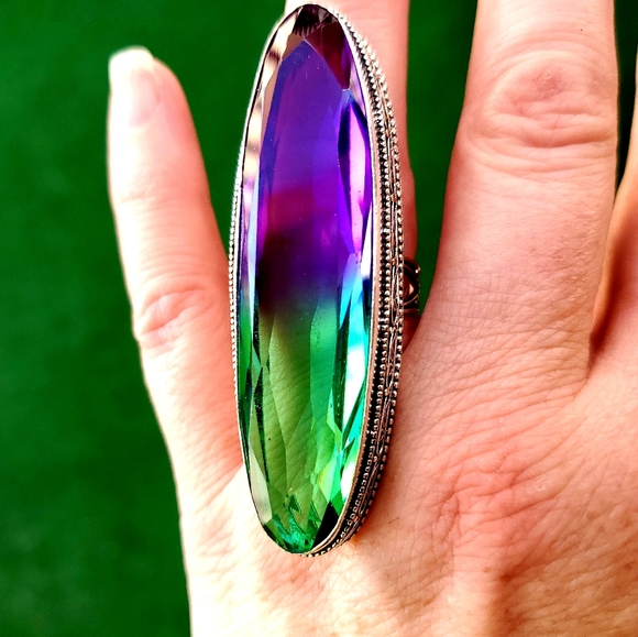 New Oversized Bi-Color Tourmaline 925 Silver Statement Ring. - Picture 2 of 16